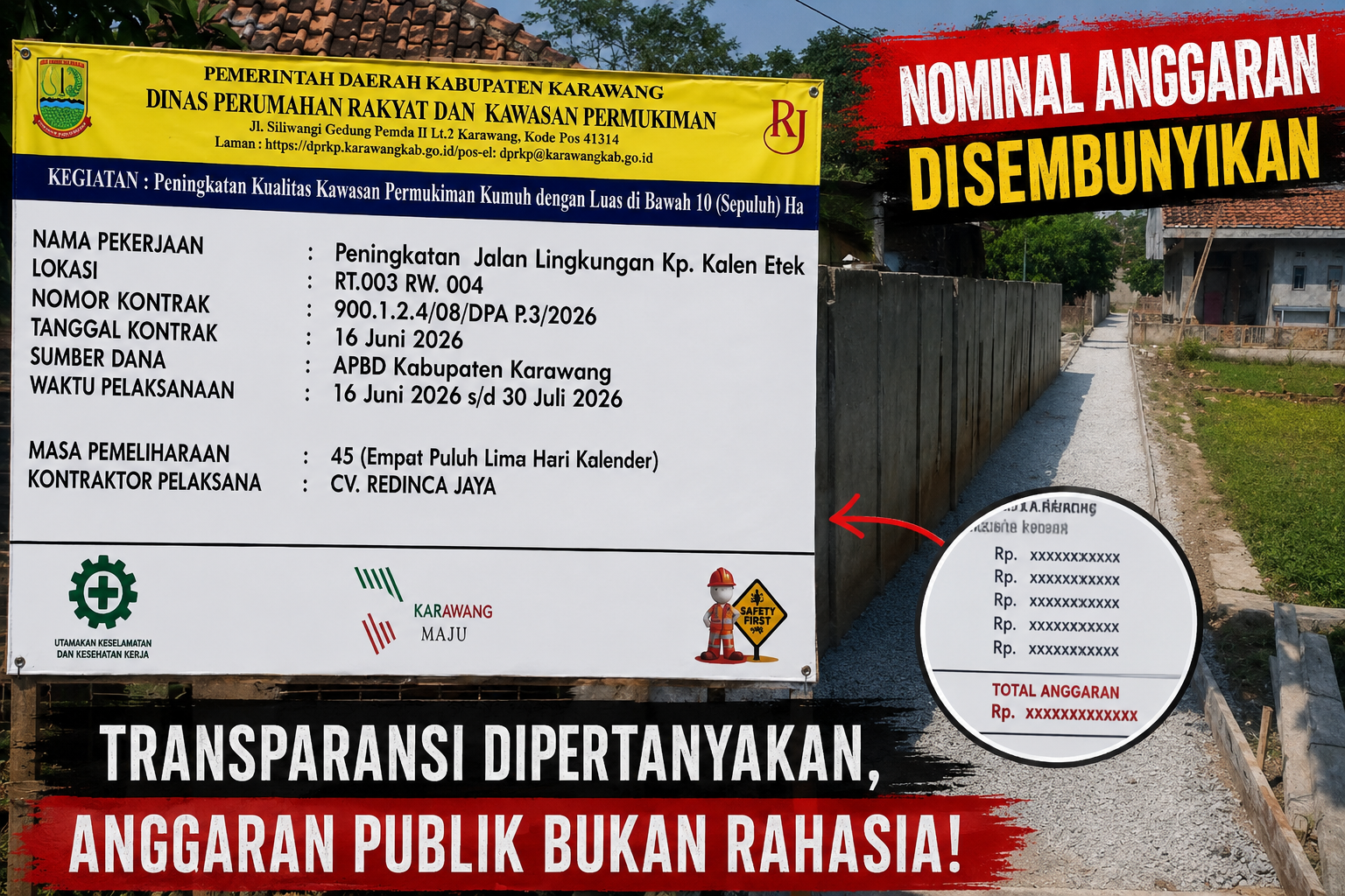 CV Redinca Jaya DiDuga Sembunyikan Berapa Nominal Anggaran Tak Dicantumkan di Papan Proyek, Transparansi Dipertanyakan