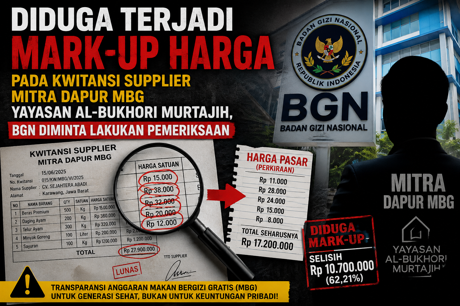 Diduga Terjadi Mark-up Harga pada Kwitansi Supplier Mitra Dapur MBG Yayasan Al-Bukhori Murtajih, BGN Diminta Lakukan Pemeriksaan