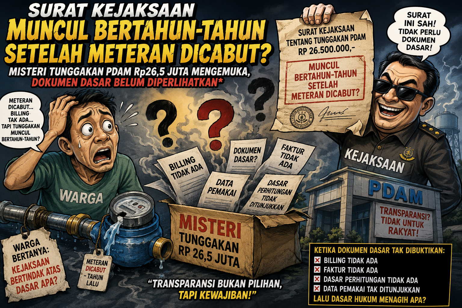 Surat Kejaksaan Muncul Bertahun-Tahun Setelah Meteran Dicabut? Misteri Tunggakan PDAM Rp26,5 Juta Mengemuka, Dokumen Dasar Belum Diperlihatkan