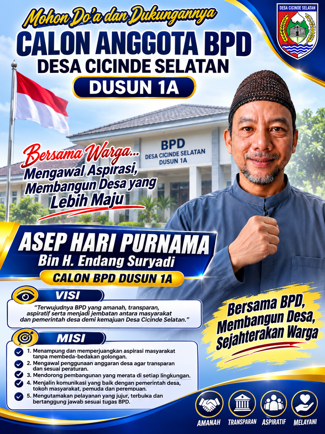 Calon BPD Desa Cicinde Selatan Dusun 1A Usung Komitmen Amanah dan Transparan Layani Masyarakat